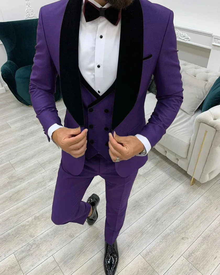 Autumn Winter Burgundy Elegant Men Suit Formal Wedding Groom Tuxedo Slim Fit Blazers Shawl Lapel High Quality Custom 3 Piece Set - Image 2