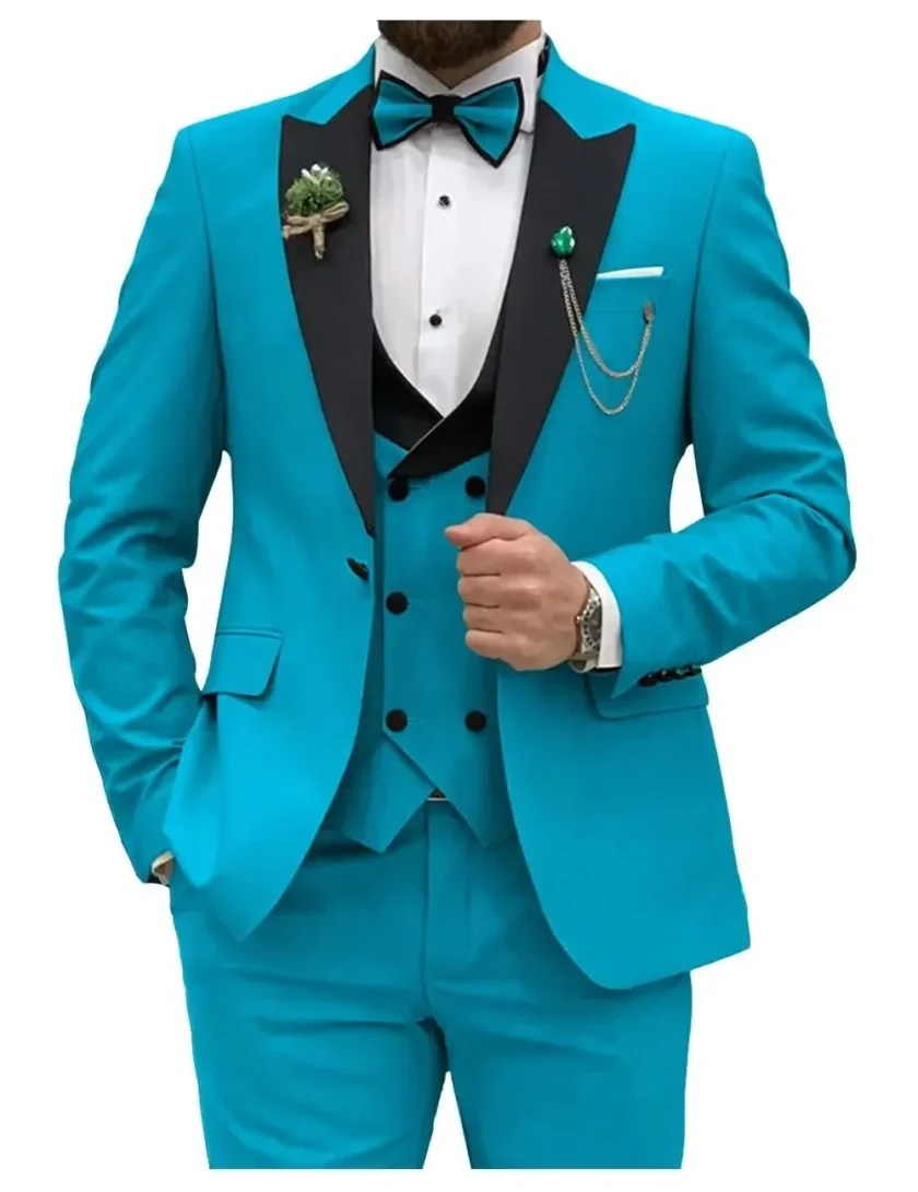 Men Suits Double Breasted Groom Formal Business Male Blazer Set Peak Lapel Party Wedding Tuxedo (Jacket+Vest+Pants) Slim Fit