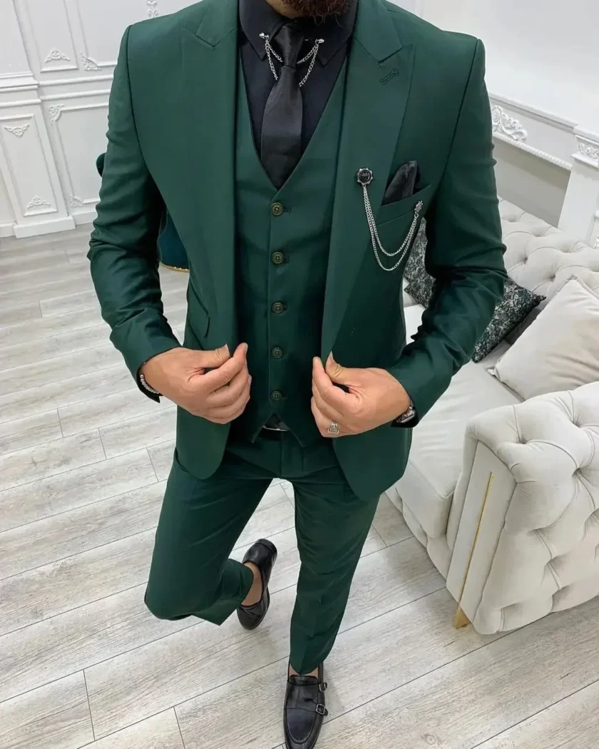 Dark Green Elegant Men Suits Smart Casual Slim Fit Blazers Hombre Business High Quality Custom 3 Piece Set Costume Homme