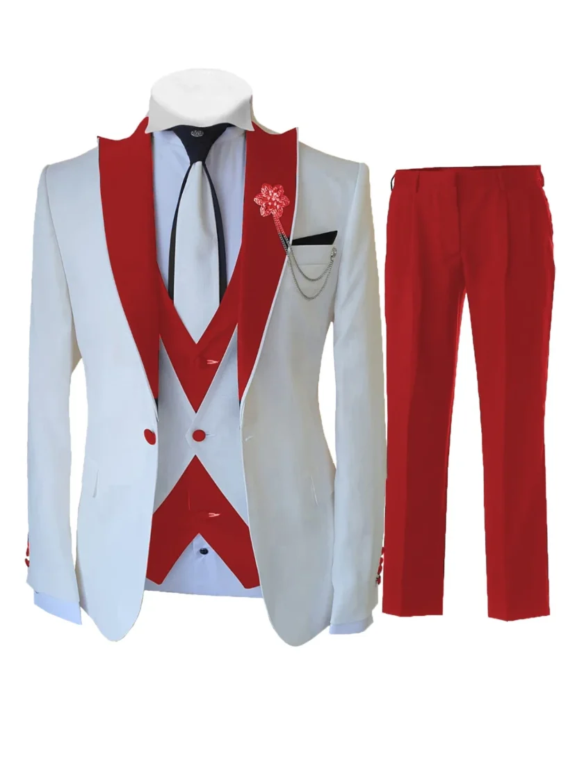 Fashion Luxury Tailor-made White Suits For Men 3 Piece Set Slim Fit Formal Wedding Best Man Groom Tuxedo(jacket+Vest+Pants) - Image 2