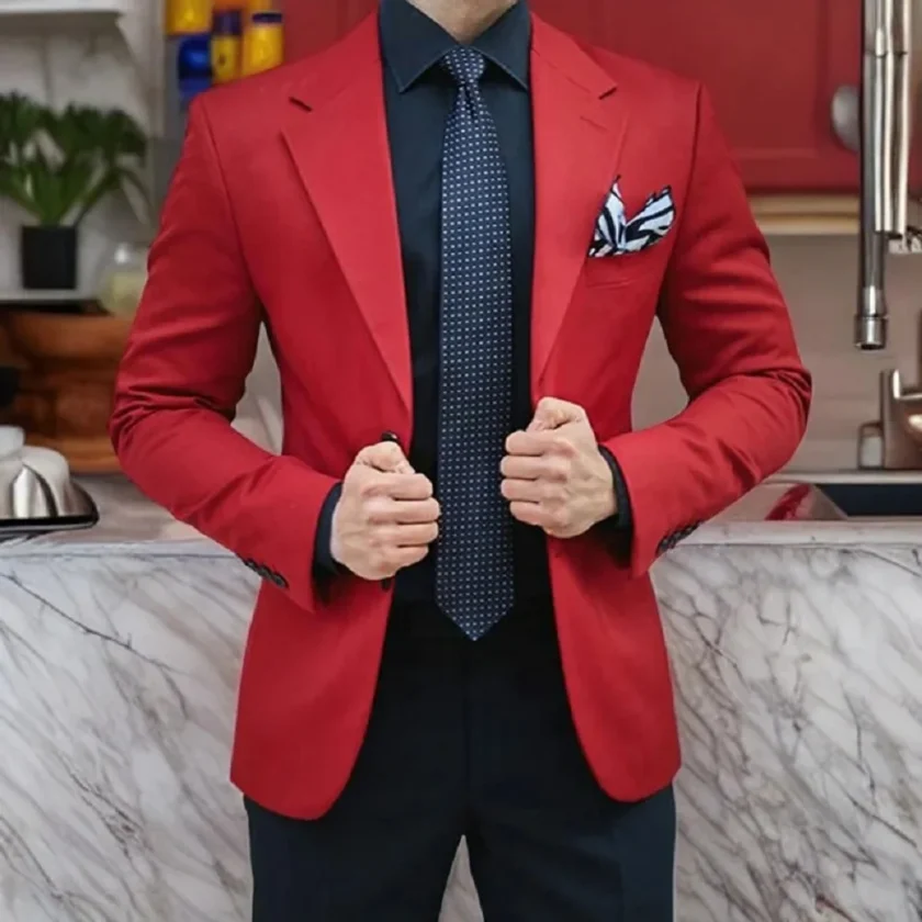 Red Slim Fit Men Wedding Suit Groom Tuxedo 2 Pieces Best Man Blazer Business Suit Handsome Costume Homme Terno Masculino