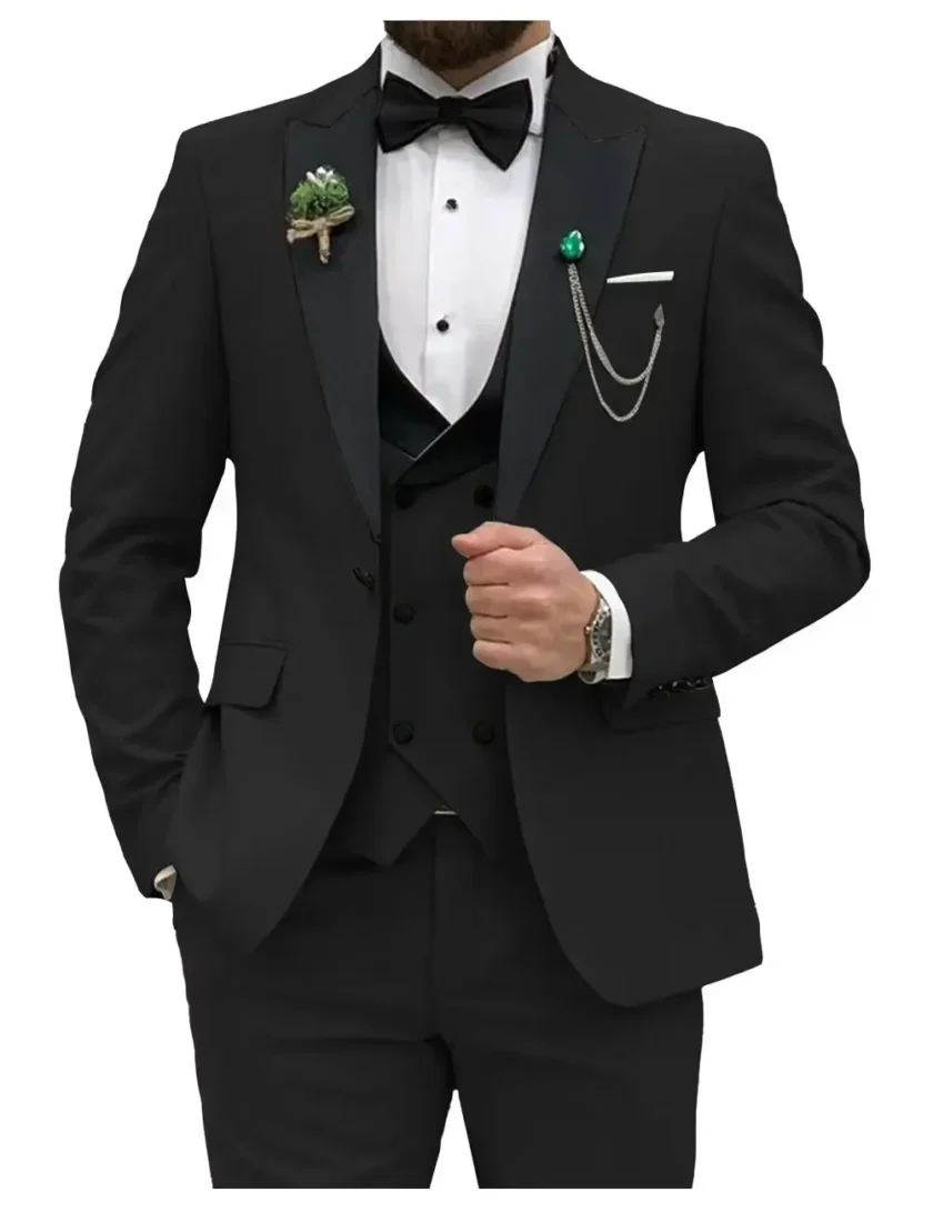 Slim Fit Men Suits Double Breasted Groom Formal Business Male Blazer Set Peak Lapel Party Wedding Tuxedo (Jacket+Vest+Pants) - Image 3